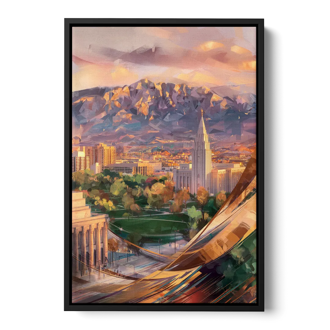 Salt Lake City Downtown View Front - Black Canvas Wall Art