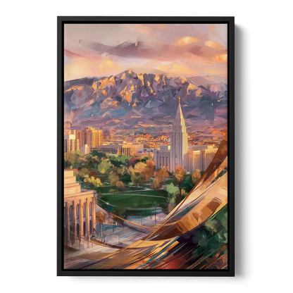Salt Lake City Downtown View Front - Black Canvas Wall Art
