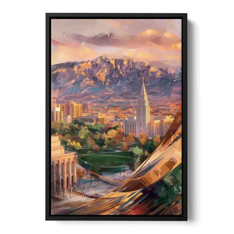Salt Lake City Downtown View Front - Black Canvas Wall Art