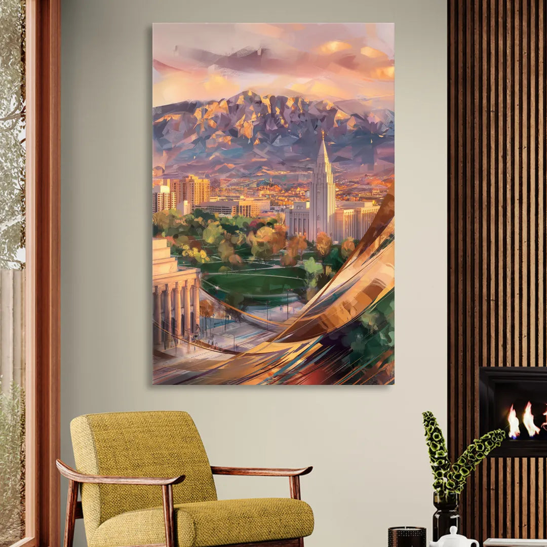 Salt Lake City Downtown View Sitting Room - Canvas Wall Art