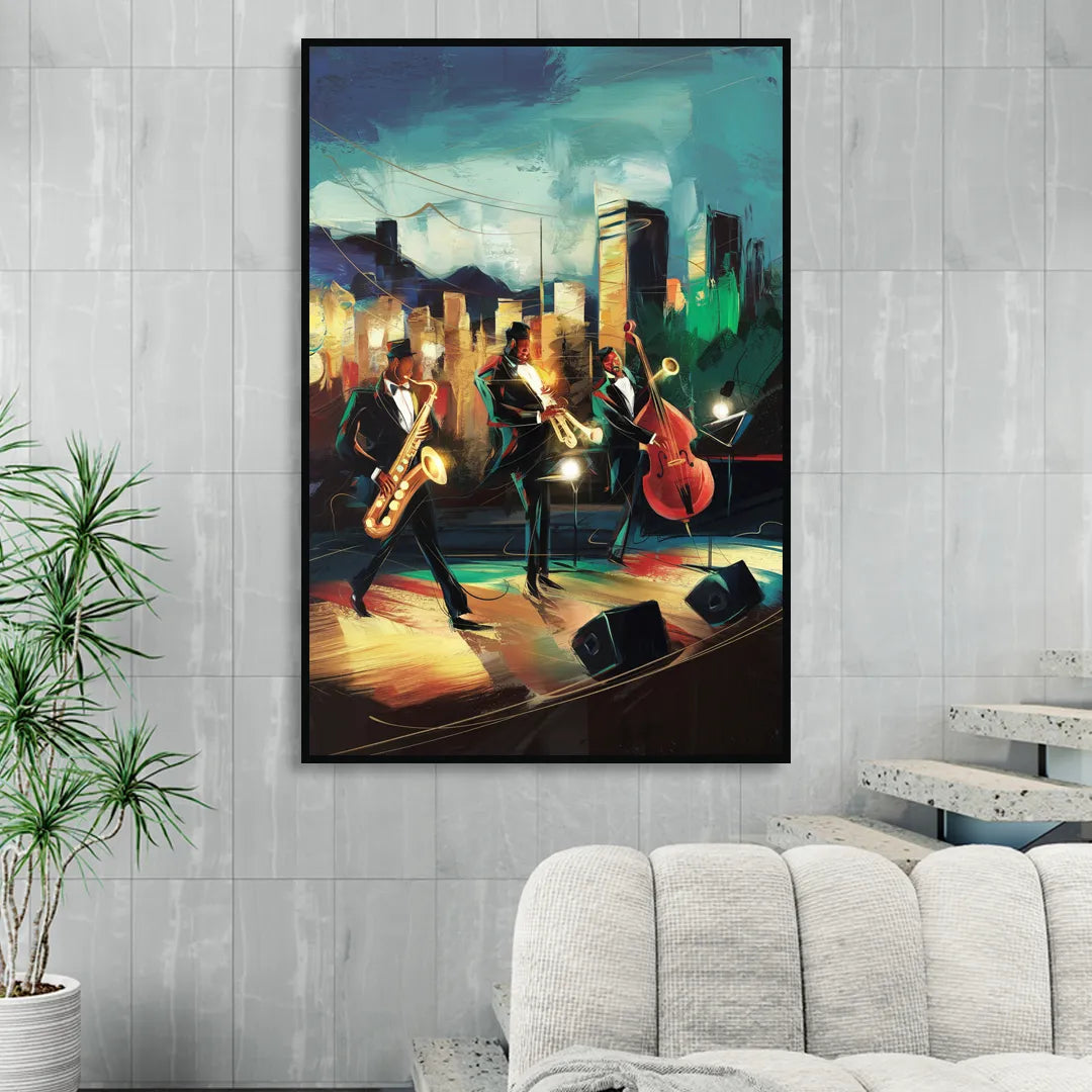 Salt Lake City Jazz Tribute Living Room - Black Canvas Wall Art