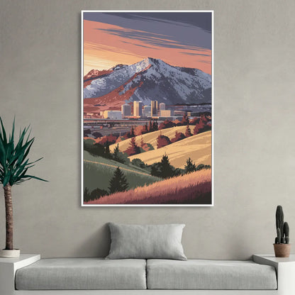 Salt Lake City Mountainscape Living Room - White Canvas Wall Art