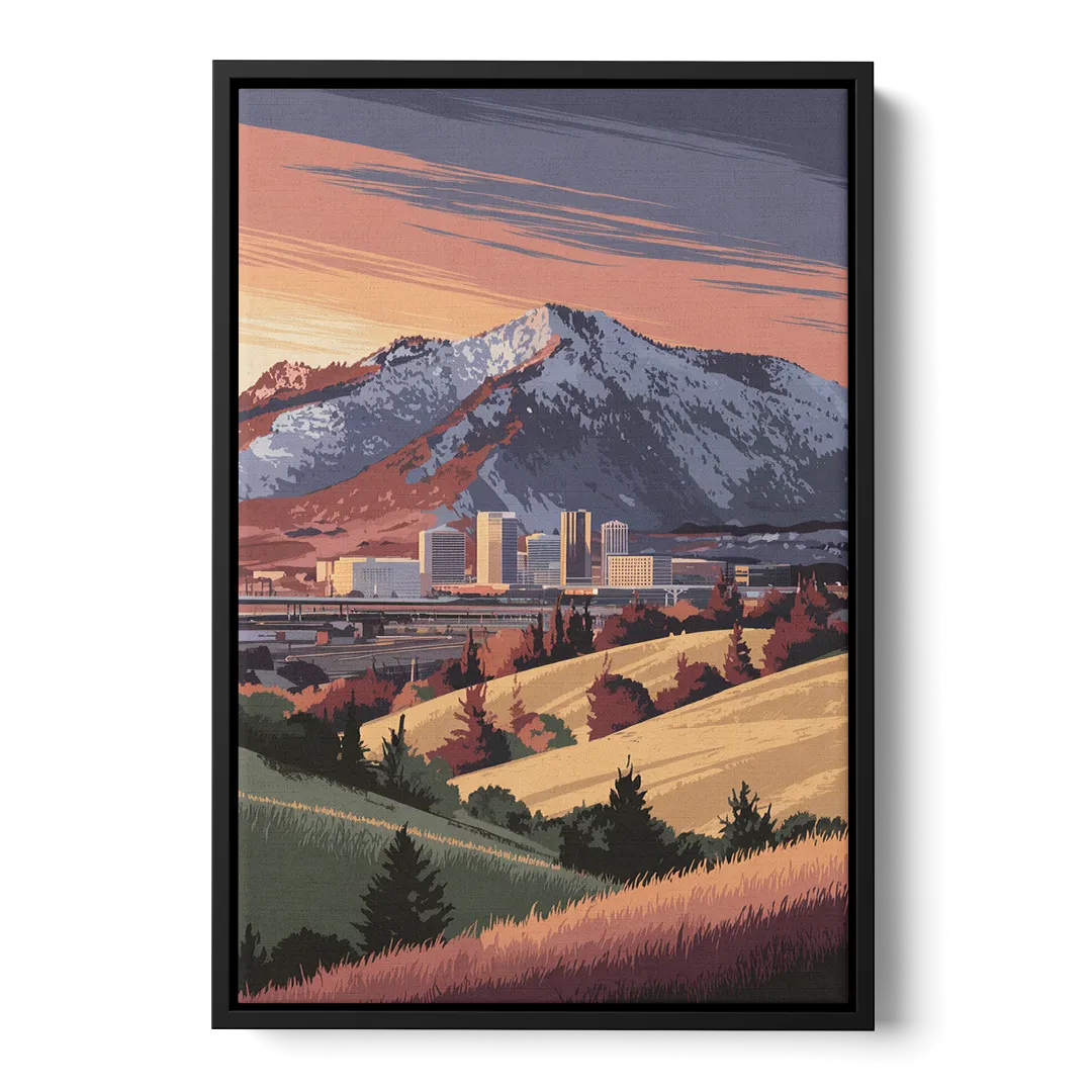 Salt Lake City Mountainscape Front - Black Canvas Wall Art