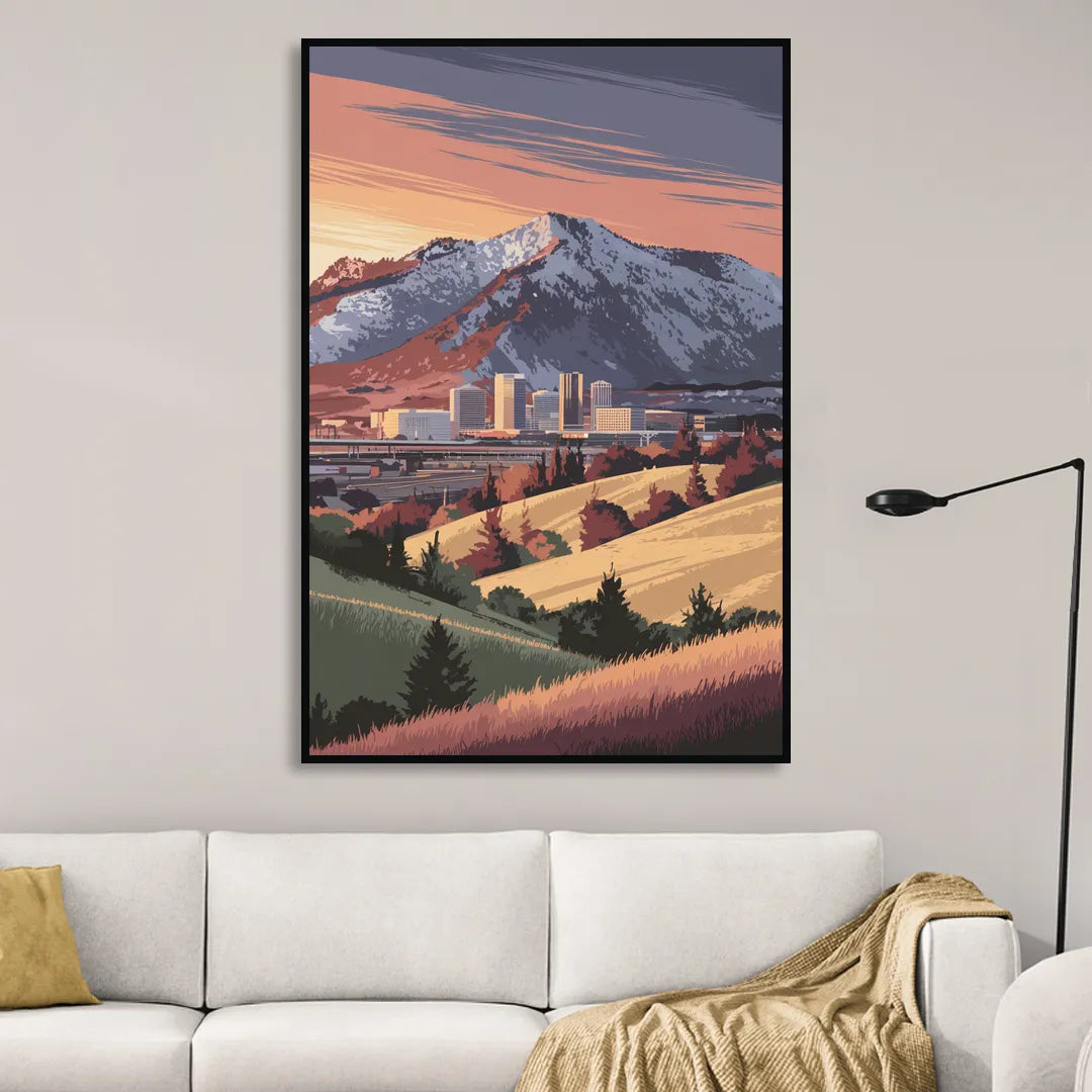 Salt Lake City Mountainscape Living Room - Black Canvas Wall Art