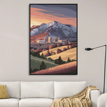 Salt Lake City Mountainscape Living Room - Black Canvas Wall Art