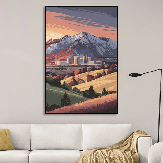 Salt Lake City Mountainscape Living Room - Black Canvas Wall Art