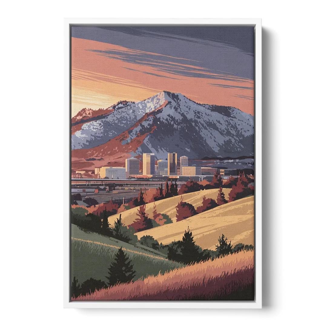 Salt Lake City Mountainscape Front - White Canvas Wall Art