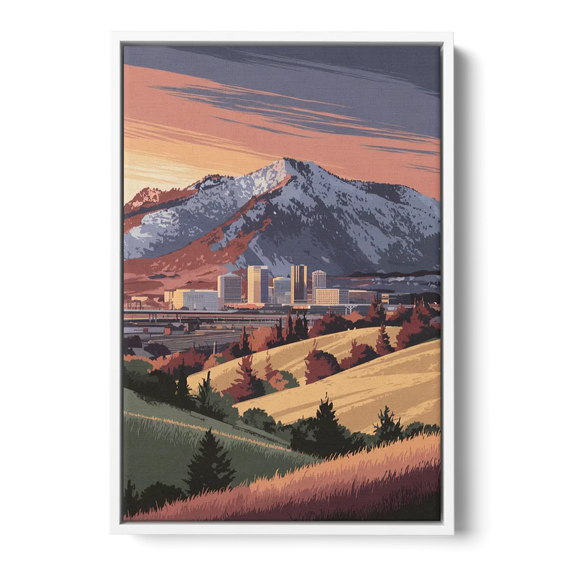 Salt Lake City Mountainscape Front - White Canvas Wall Art
