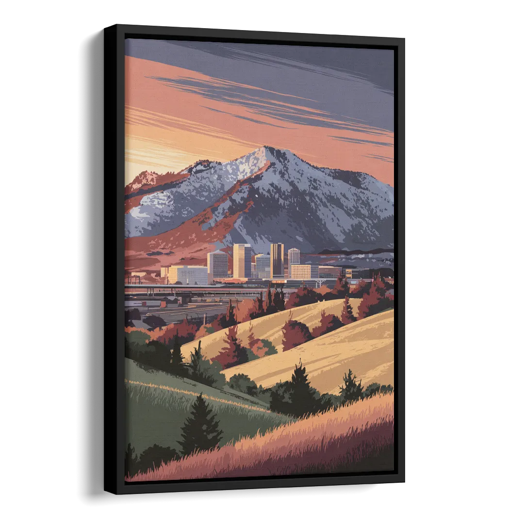 Salt Lake City Mountainscape Side - Black Canvas Wall Art