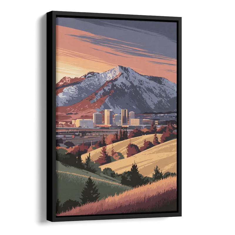 Salt Lake City Mountainscape Side - Black Canvas Wall Art