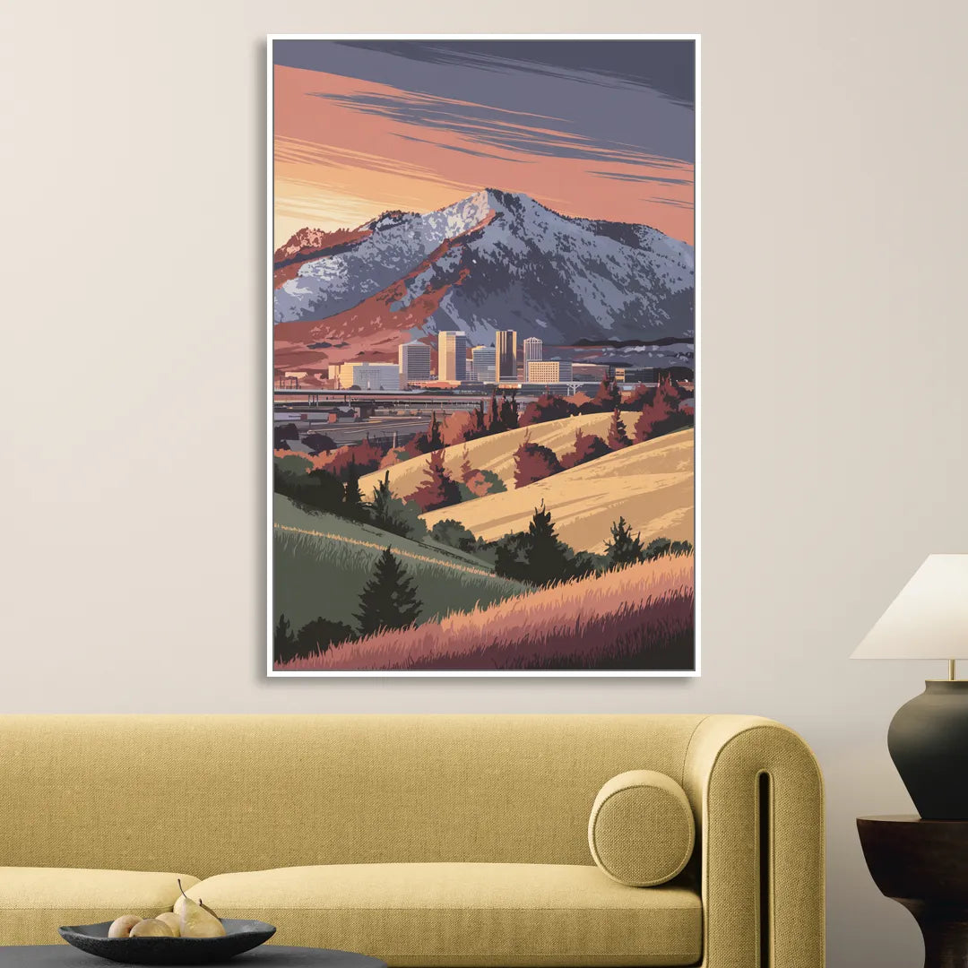 Salt Lake City Mountainscape Sitting Room - White Canvas Wall Art