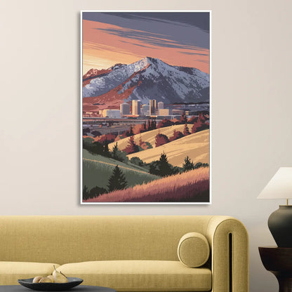 Salt Lake City Mountainscape Sitting Room - White Canvas Wall Art