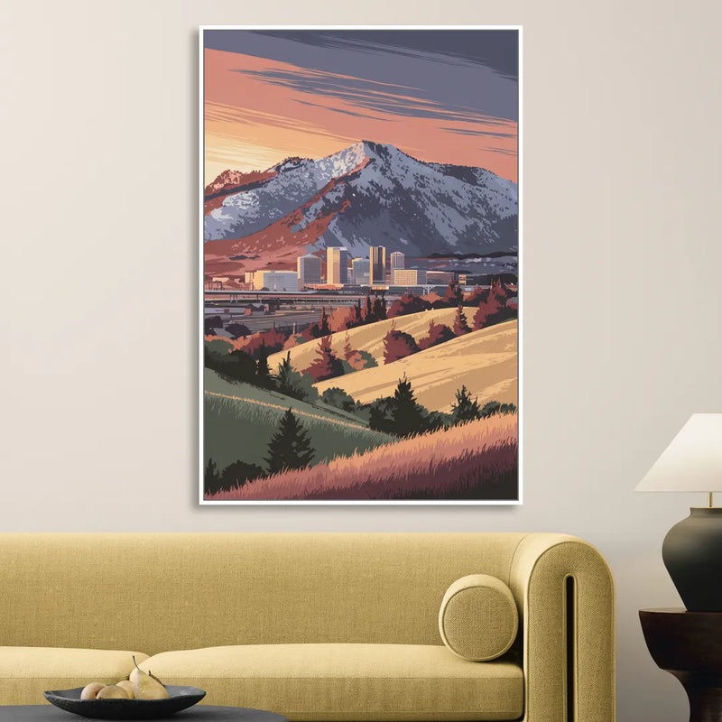 Salt Lake City Mountainscape Sitting Room - White Canvas Wall Art