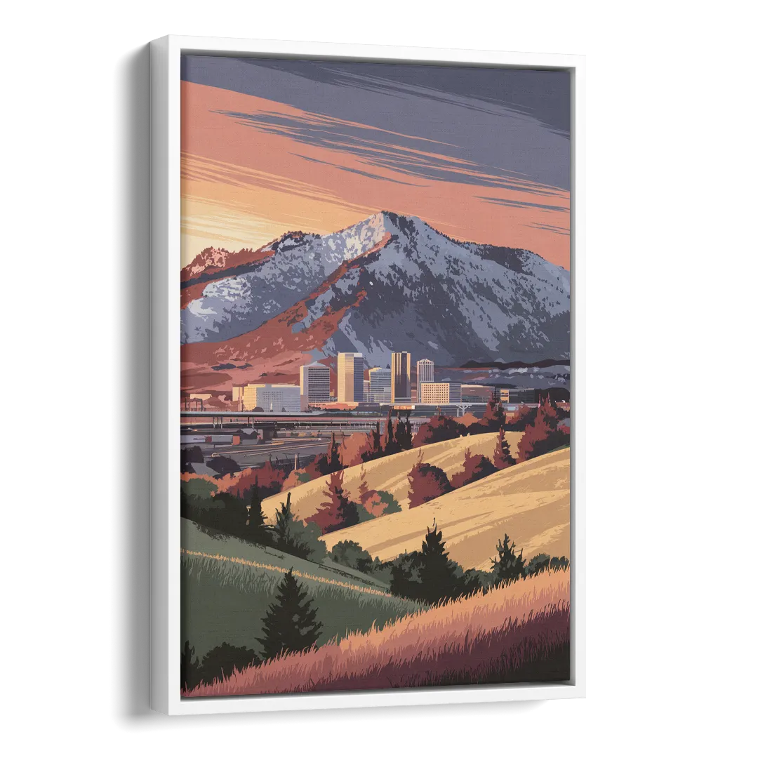 Salt Lake City Mountainscape Side - White Canvas Wall Art