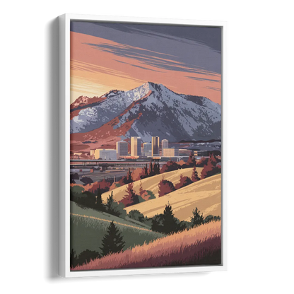 Salt Lake City Mountainscape Side - White Canvas Wall Art