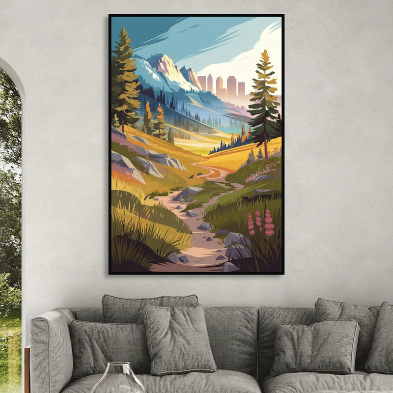 Salt Lake City Nature Trails Living Room - Black Canvas Wall Art