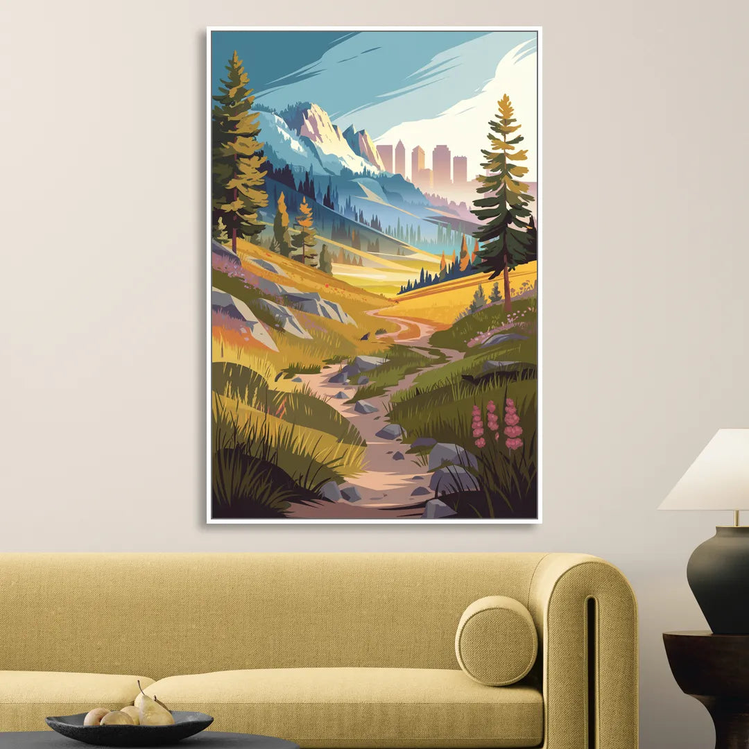 Salt Lake City Nature Trails Living Room - White Canvas Wall Art