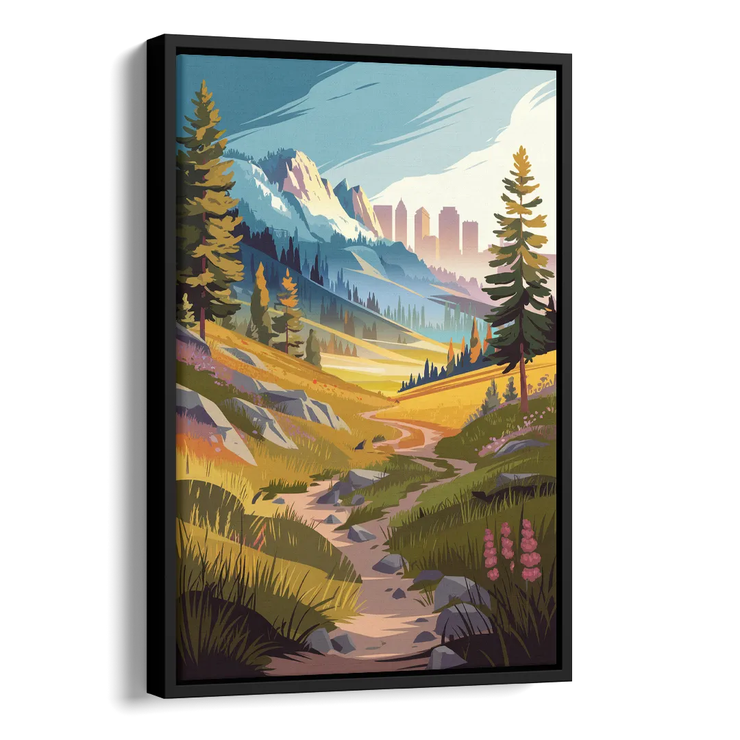 Salt Lake City Nature Trails Side - Black Canvas Wall Art