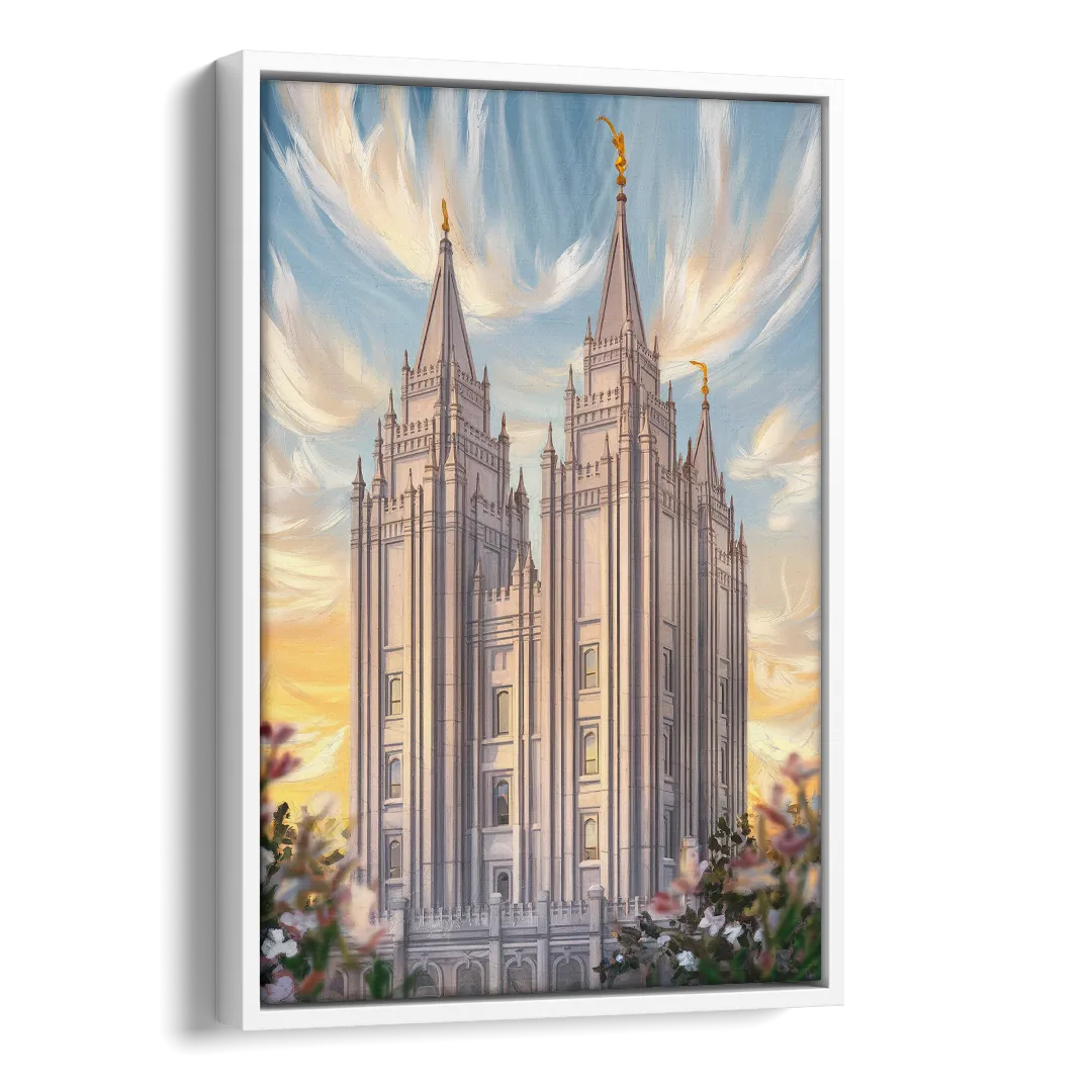 Salt Lake City Temple Square Side - White Canvas Wall Art