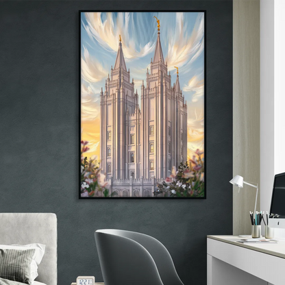 Salt Lake City Temple Square Living Room - Black Canvas Wall Art