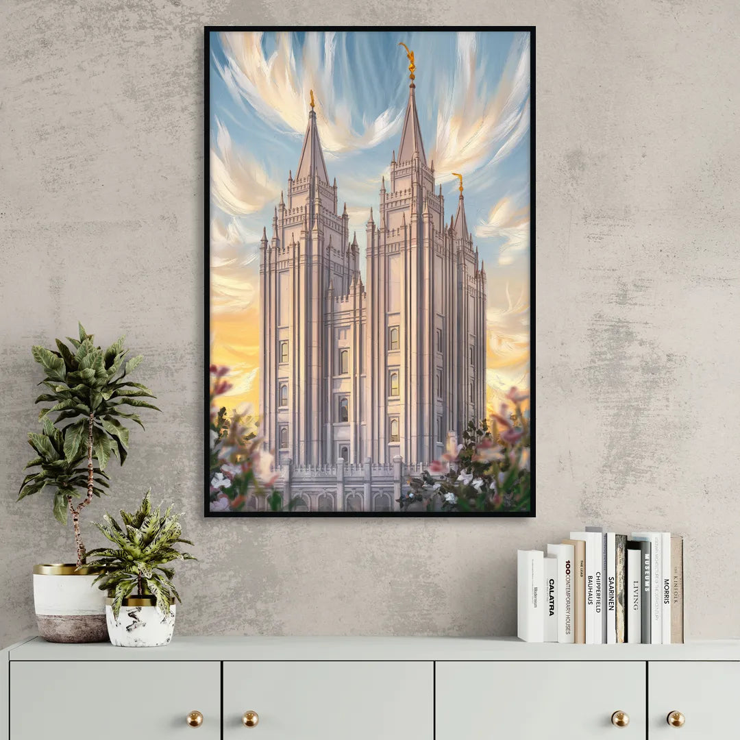 Salt Lake City Temple Square Sitting Room - Black Canvas Wall Art