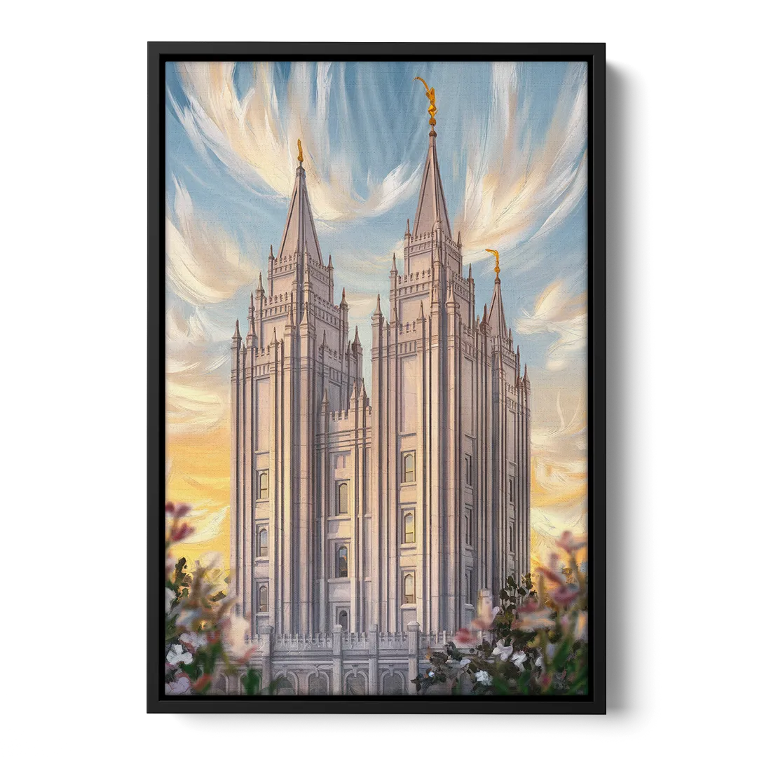 Salt Lake City Temple Square Front - Black Canvas Wall Art