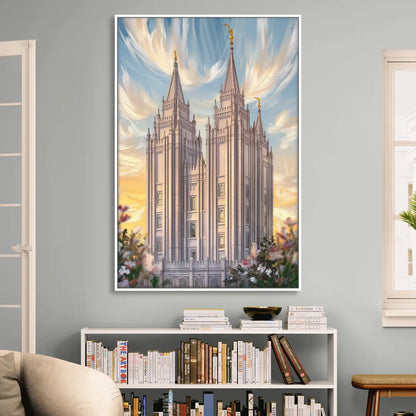 Salt Lake City Temple Square Sitting Room - White Canvas Wall Art