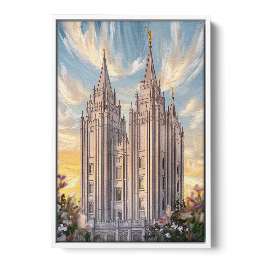 Salt Lake City Temple Square Front - White Canvas Wall Art