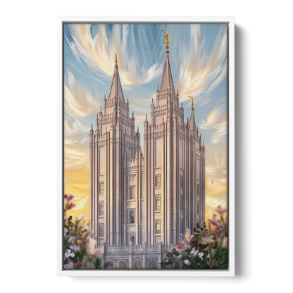 Salt Lake City Temple Square Front - White Canvas Wall Art