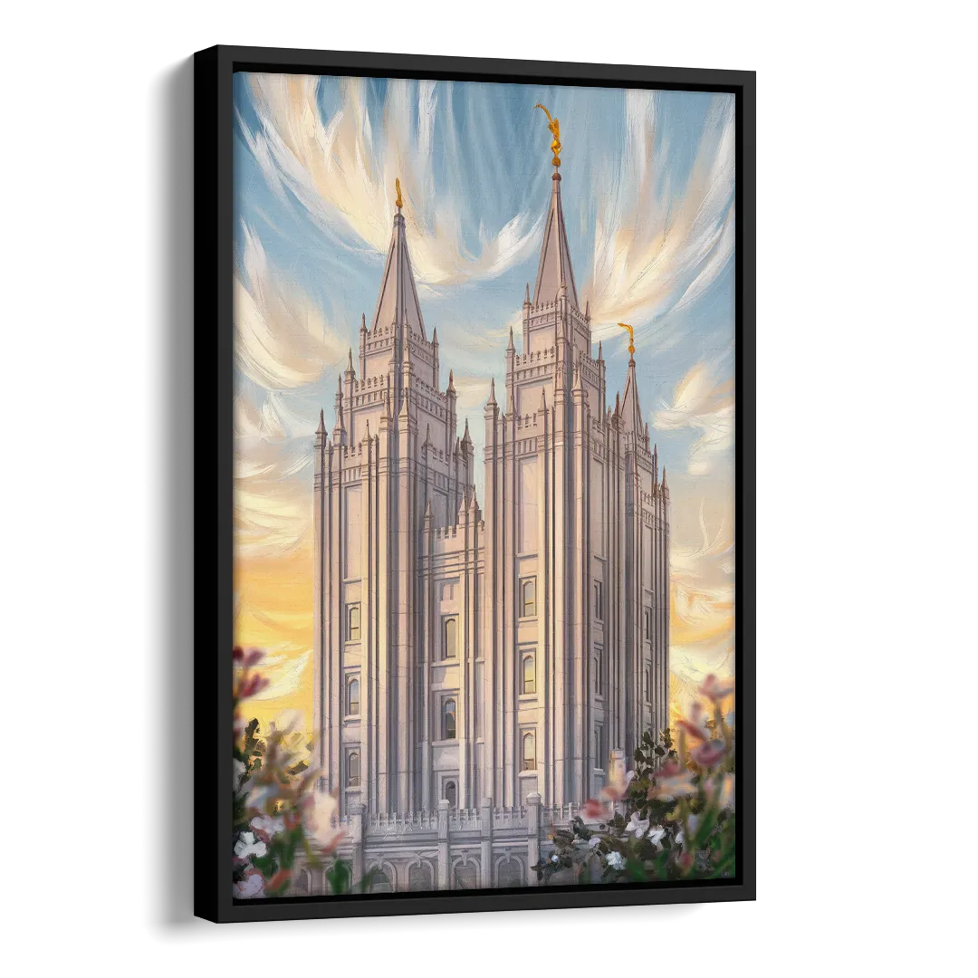 Salt Lake City Temple Square Side - Black Canvas Wall Art