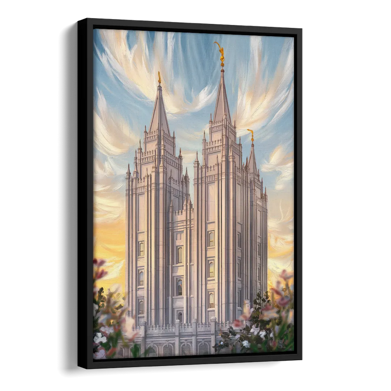 Salt Lake City Temple Square Side - Black Canvas Wall Art