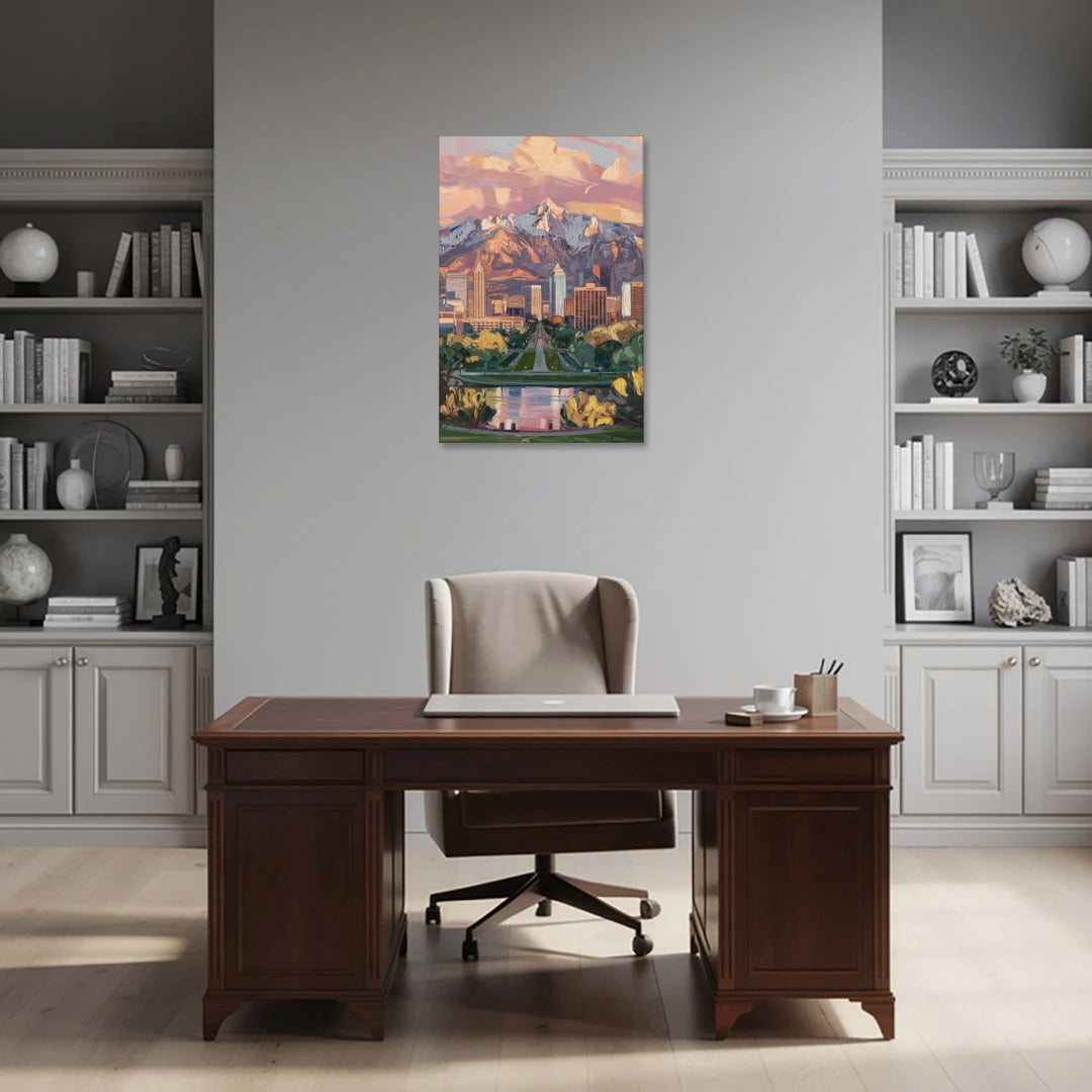 Salt Lake City Urban Landscape - Canvas Wall Art - Office - 24x36