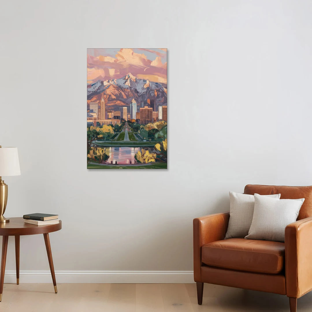 Salt Lake City Urban Landscape - Canvas Wall Art - Sofa - 24x36
