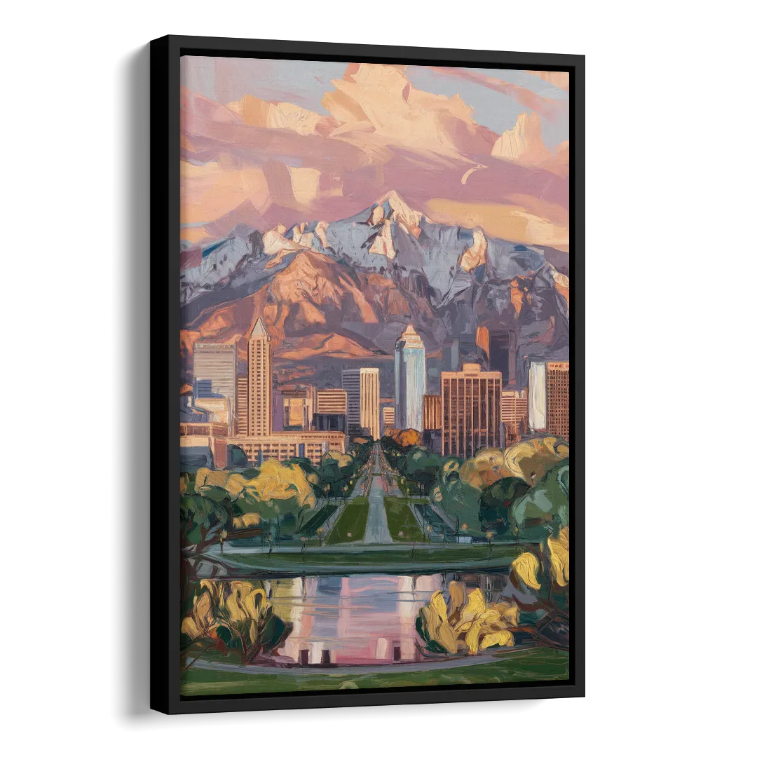 Salt Lake City Urban Landscape Side - Black Canvas Wall Art