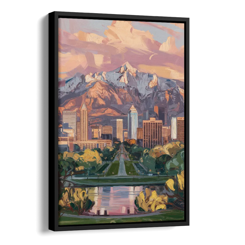 Salt Lake City Urban Landscape Side - Black Canvas Wall Art