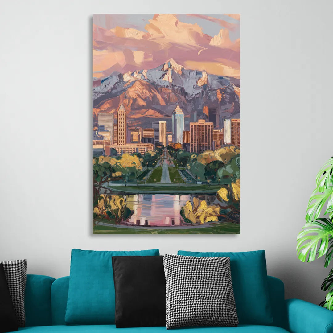 Salt Lake City Urban Landscape Living Room - Canvas Wall Art