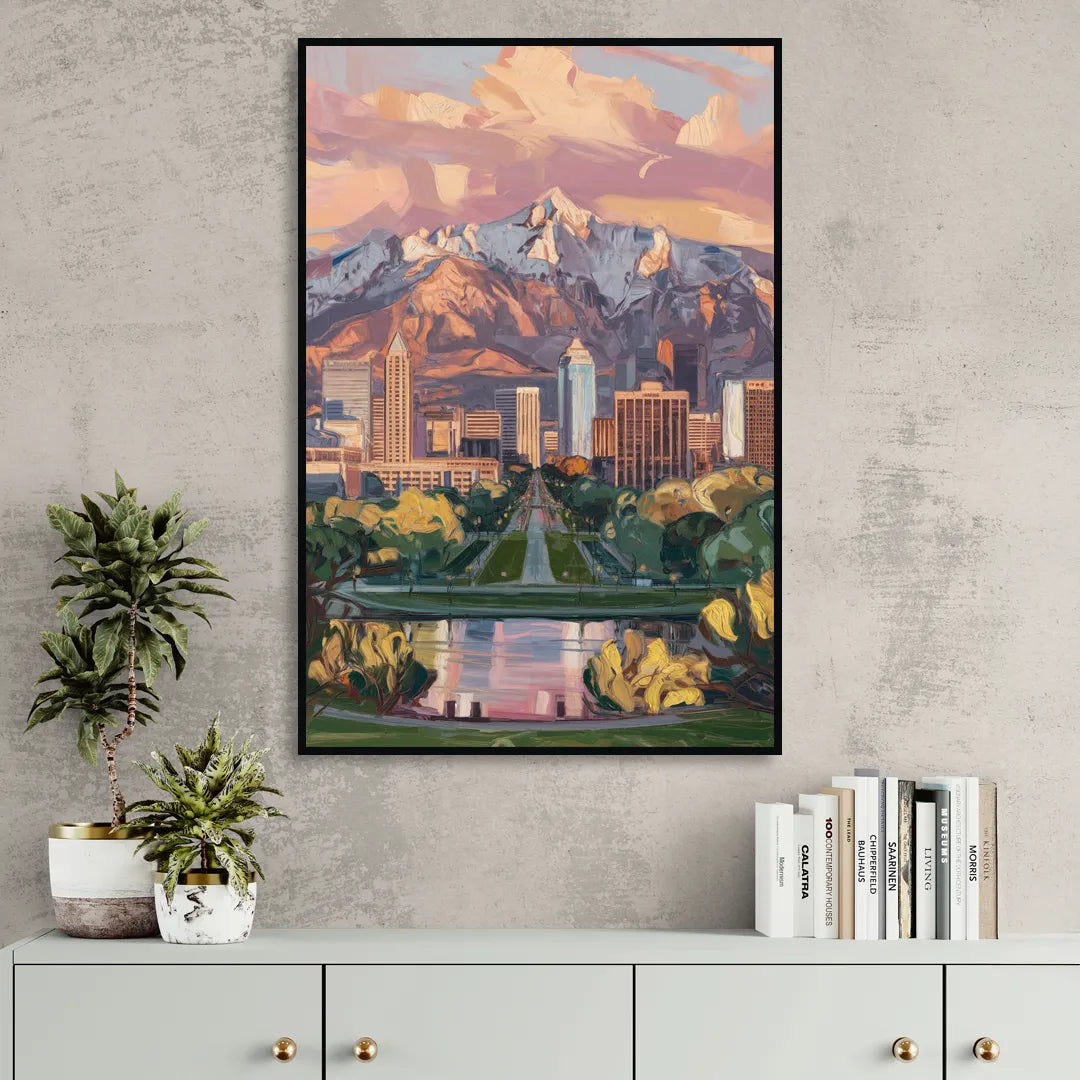 Salt Lake City Urban Landscape Living Room - Black Canvas Wall Art