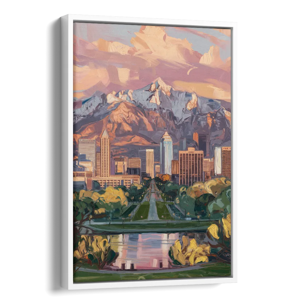 Salt Lake City Urban Landscape Side - White Canvas Wall Art