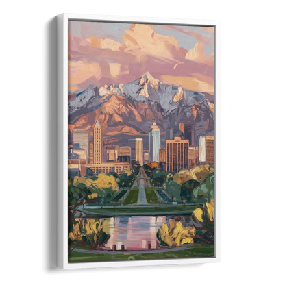 Salt Lake City Urban Landscape Side - White Canvas Wall Art