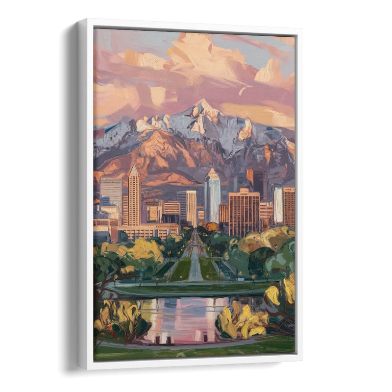 Salt Lake City Urban Landscape Side - White Canvas Wall Art