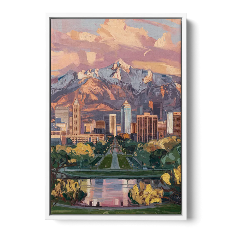 Salt Lake City Urban Landscape Front - White Canvas Wall Art