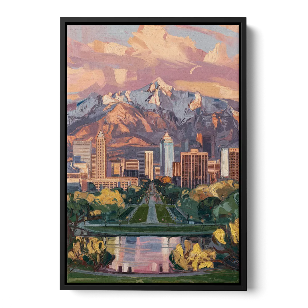 Salt Lake City Urban Landscape Front - Black Canvas Wall Art