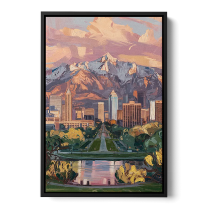 Salt Lake City Urban Landscape Front - Black Canvas Wall Art