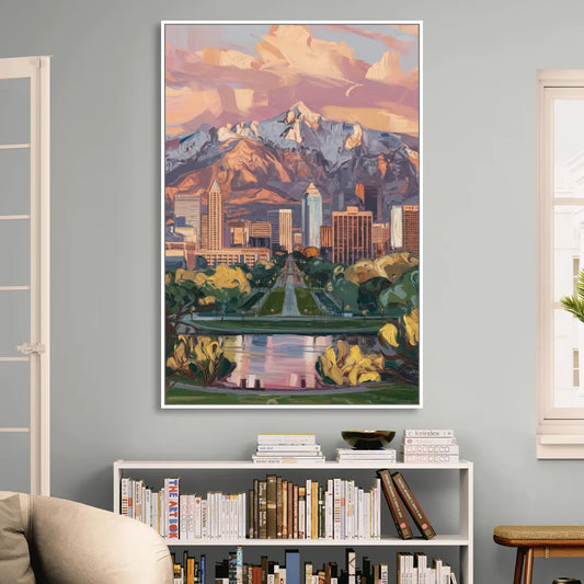 Salt Lake City Urban Landscape Living Room - White Canvas Wall Art