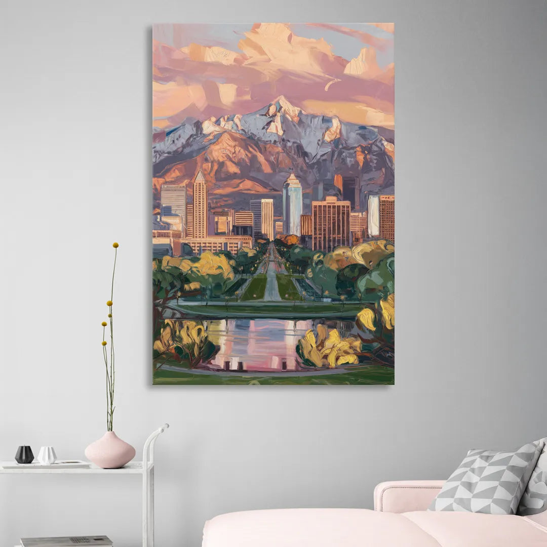 Salt Lake City Urban Landscape Sitting Room - Canvas Wall Art