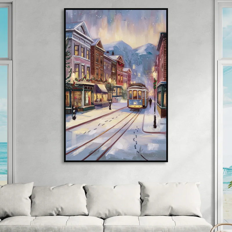 Salt Lake City Winter Scene Living Room - Black Canvas Wall Art
