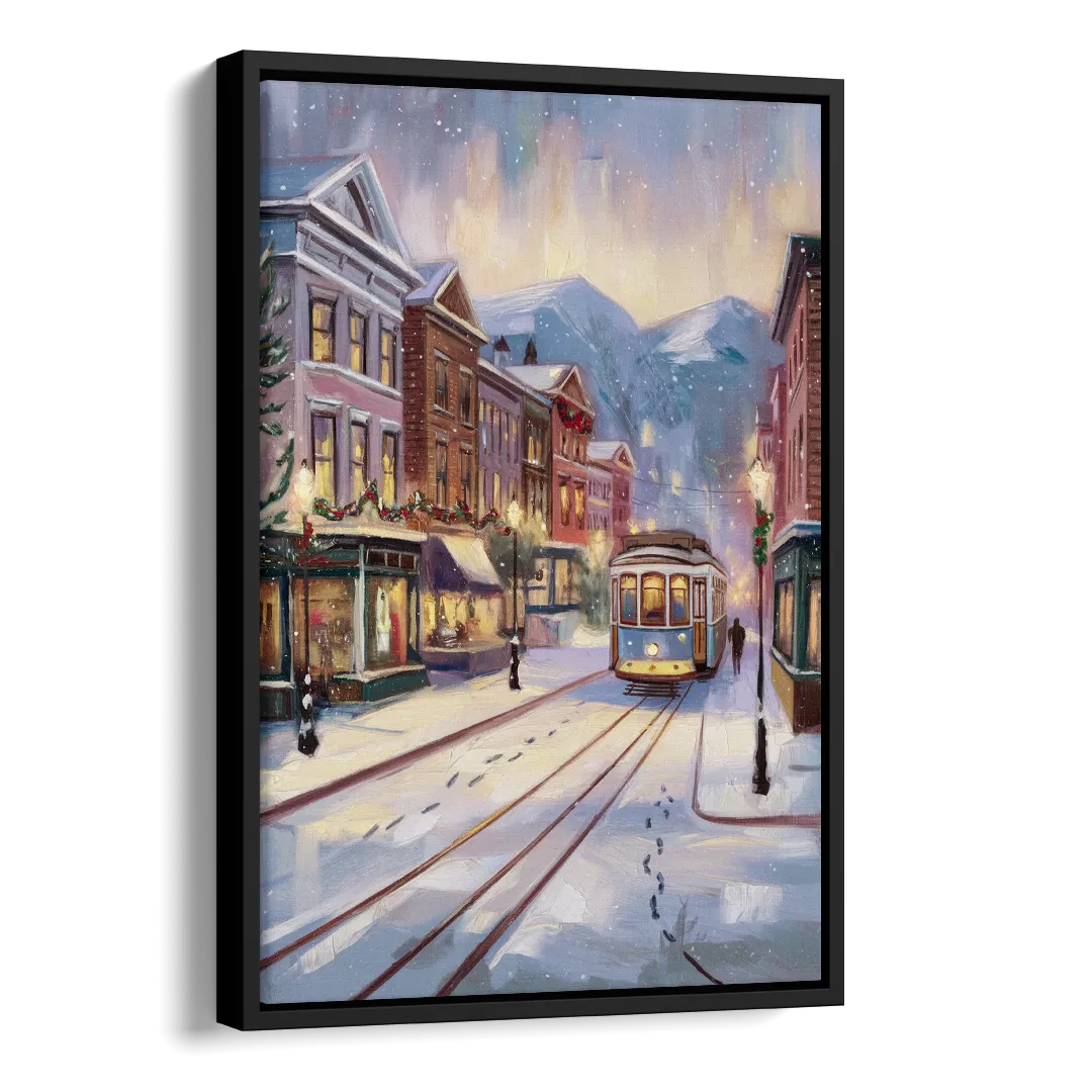 Salt Lake City Winter Scene Side - Black Canvas Wall Art