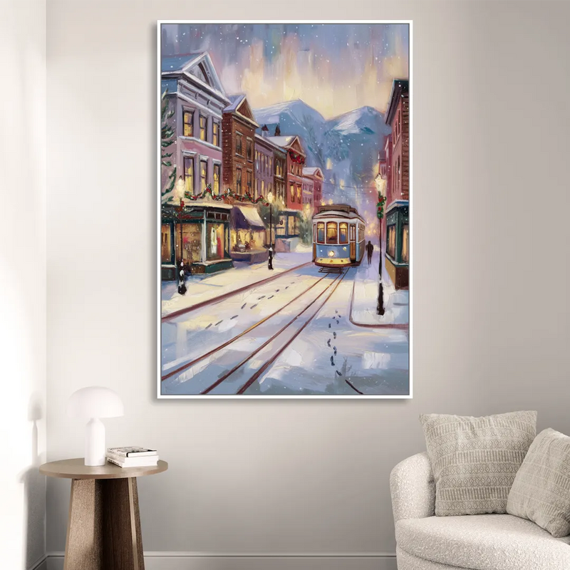Salt Lake City Winter Scene Sitting Room - White Canvas Wall Art