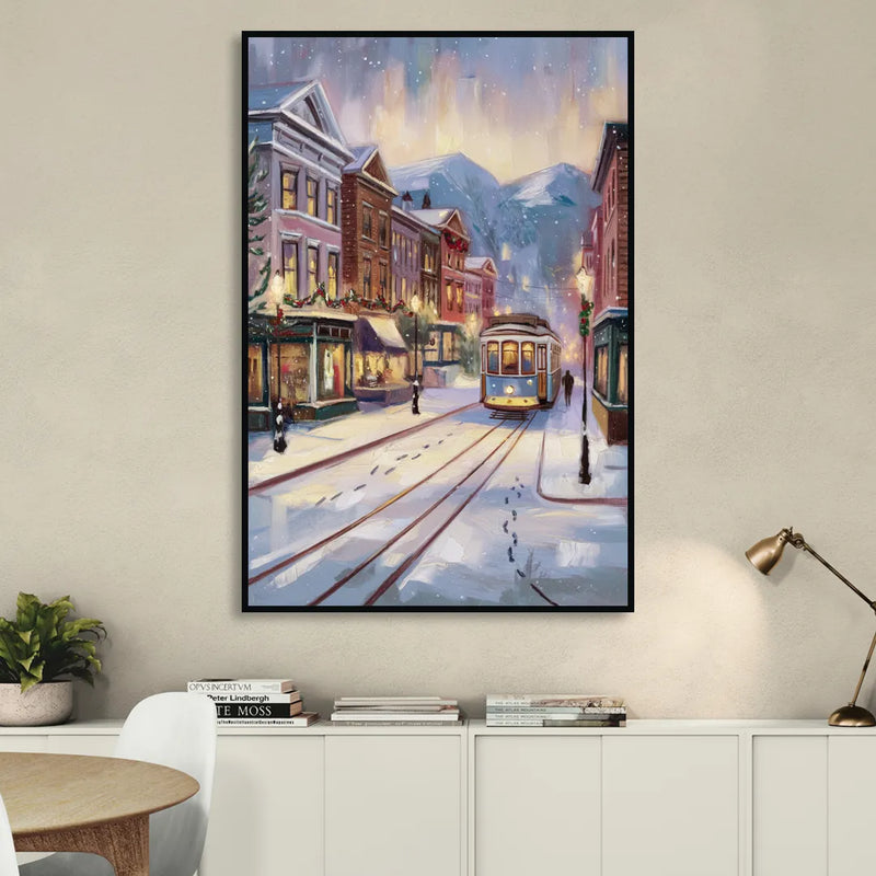 Salt Lake City Winter Scene Sitting Room - Black Canvas Wall Art
