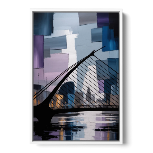Samuel Beckett Bridge Silhouette - White Framed Canvas Wall Art - Front